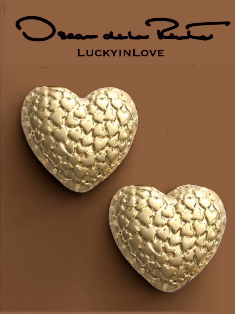 Oscar de la Renta Heart Clusters Earrings - CLIP ON Gold Tone